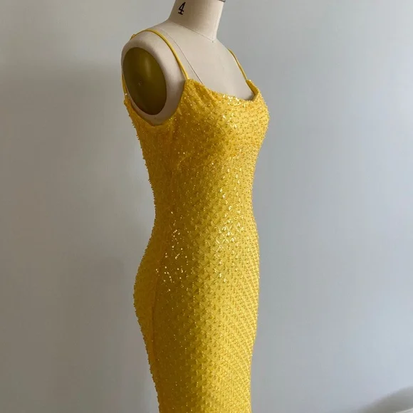 Windsor Yellow Sequin Backless Prom Dress - Picture 11 of 12